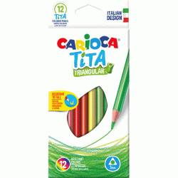Krāsainie zīmuļi CARIOCA TITA, trīsstūrveida, 12 krāsas