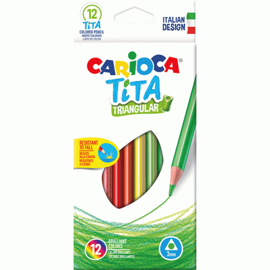 Krāsainie zīmuļi CARIOCA TITA, trīsstūrveida, 12 krāsas