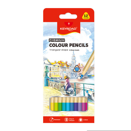 Krāsainie zīmuli Keyroad Premium, 12 krāsas