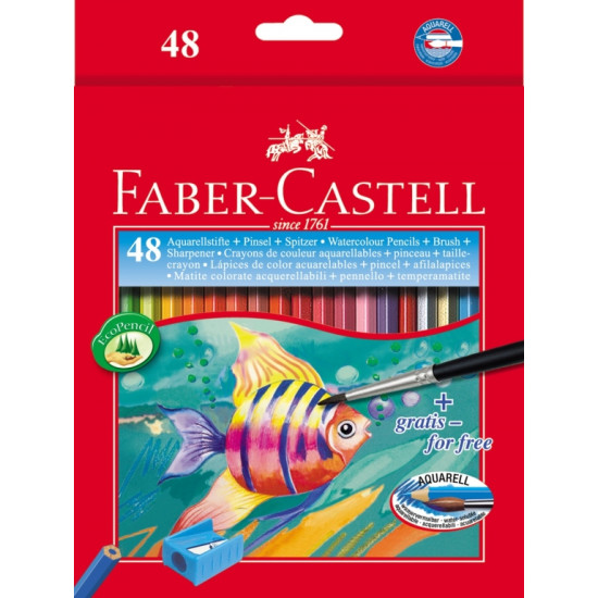 Akvareļzīmuļi Faber-Castell Fish ar otiņu, asināmo, 48 krāsas