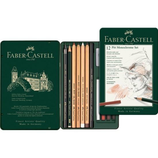 Набор Faber-Castell Pitt Monochrome 12 предметов в металлической коробке