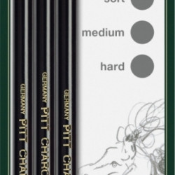 Naturālas ogles zīmuļu komplektsFaber-Castell Pitt 3gab. (mīksts, vidējs, ciets)