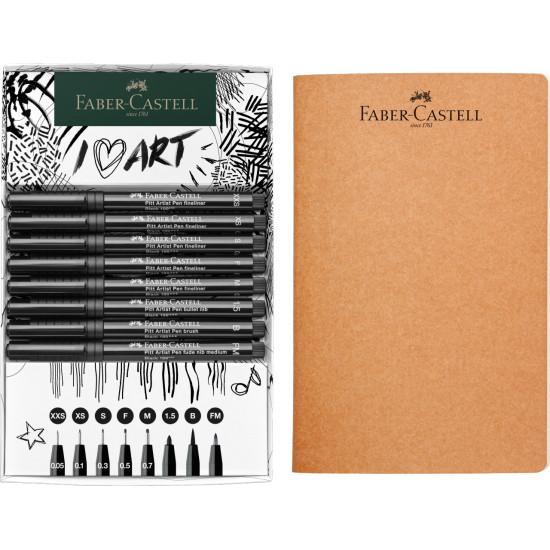 Линеры Faber-Castell Pitt Artist 9 шт + Скетчбук