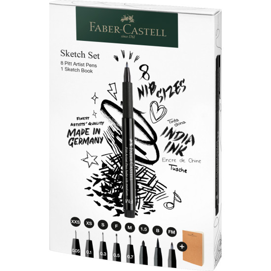 Линеры Faber-Castell Pitt Artist 9 шт + Скетчбук