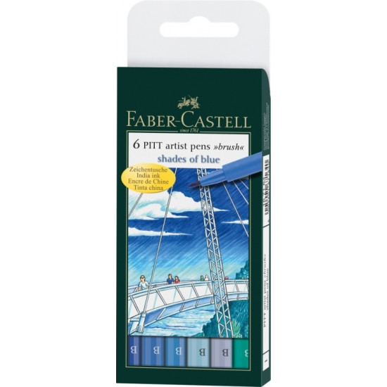 Перьевые ручки Faber-Castell Pitt Artist Pen Brush, набор из 6 цветов, синие тона