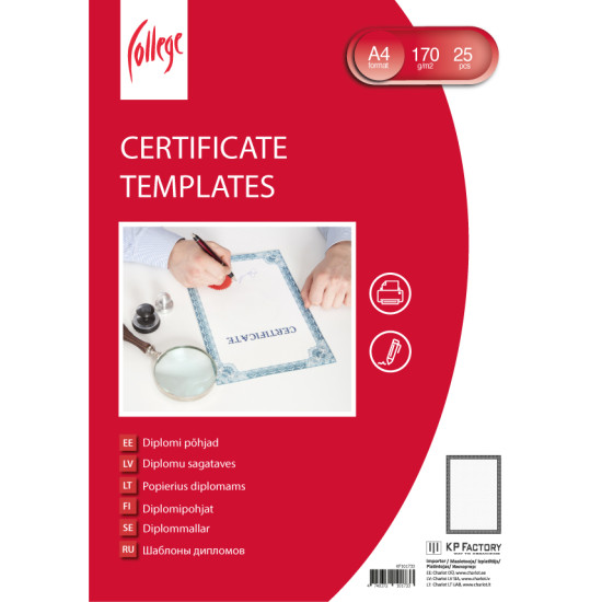 Бумага для сертификатов College "Certificate", Black Border, Professional Finish