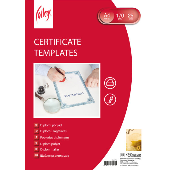 Бумага для сертификатов College Premium A4 170г 25л