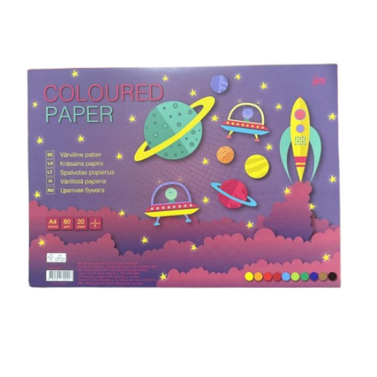 Krāsains papīrs College A4, 80g/m²,divpusējs, 20 loksnes