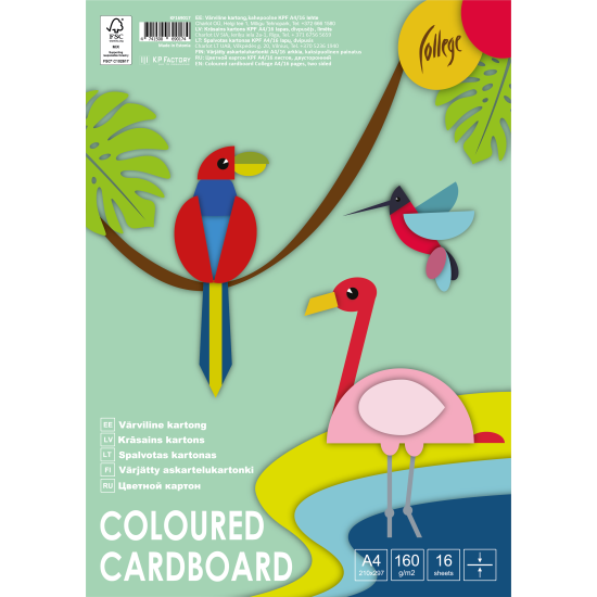 Krāsains kartons College, A4, divpusējs, 16 lapas