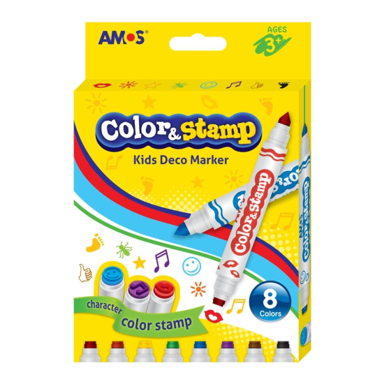 Маркеры Amos ColorStamp 8 цветов с двойным наконечником