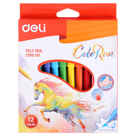Фломастеры DELI 12 цветов  водостойкие