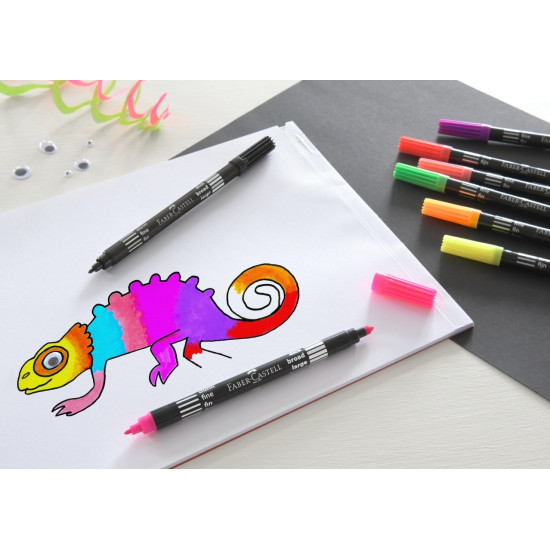 Divpusēji flomasteri Faber Castell, 10 neona krāsas