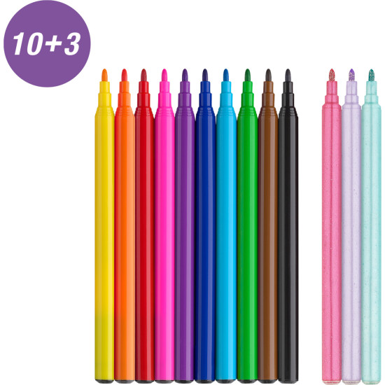 Фломастеры Faber-Castell Единорог 10+3 с блестками и стикерами