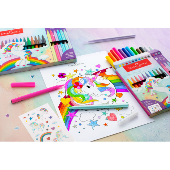 Фломастеры Faber-Castell Единорог 10+3 с блестками и стикерами