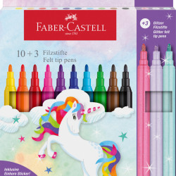 Фломастеры Faber-Castell Единорог 10+3 с блестками и стикерами