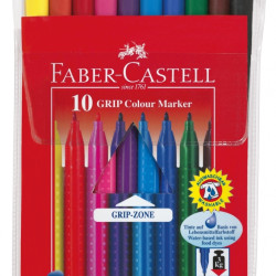 Trīsstūrveida flomasteri Faber Castell, 10 pamata krāsas