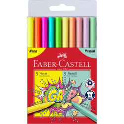 Trīsstūrveida flomasteri Faber Castel, 5 pasteļu un 5 neona krāsas