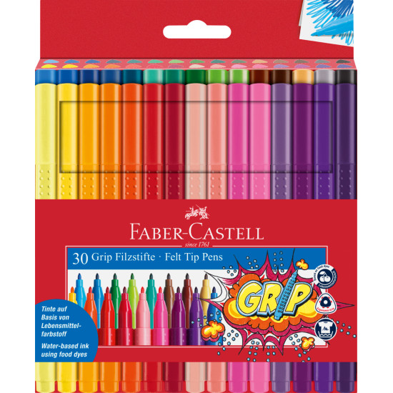 Фломастеры Faber-Castell Grip 30 цветов эргономичные