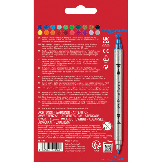 Viltpliiatsid Faber-Castell 2-otsaga 20-värvi glitter