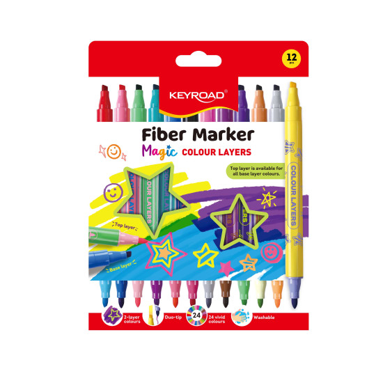 Flomasteri Keyroad Magic, divpusīgi, 12 krāsas + 1 maģiskais flomasters