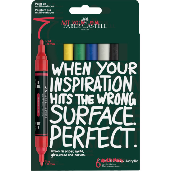 Akrüülmarkerid Faber-Castell Multimark 6-värvi põhivärvid
