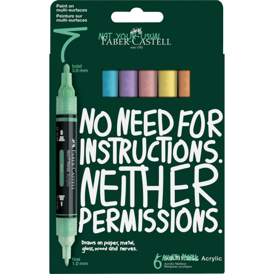 Akrüülmarkerid Faber-Castell Multimark 6-värvi pastell