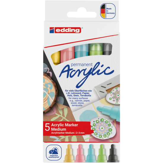 Akrila marķieru komplekts Edding 5100 2-3mm, 5 pasteļkrāsas