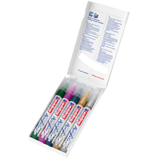 Akrila marķieru komplekts Edding 5100 2-3mm, 5 metāliskas krāsas