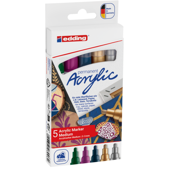 Akrila marķieru komplekts Edding 5100 2-3mm, 5 metāliskas krāsas