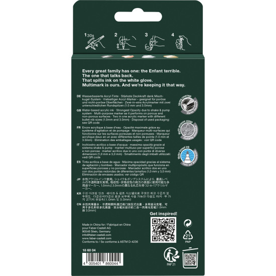 Akrila marķieru komplekts Faber-Castell Multimark Metallic, divpusēji, 1-3mm, 4 krāsas