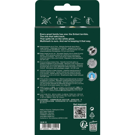 Akrila marķieru komplekts Faber-Castell Multimark, divpusēji, 1-3mm, 4 krāsas