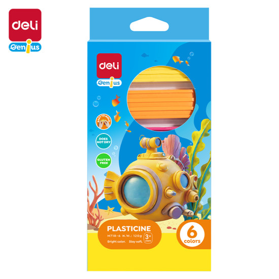 Plastiliin DELI 6-värvi, 120g