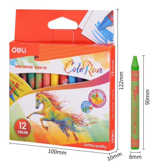 Восковые мелки DELI Colorun 12 ярких цветов