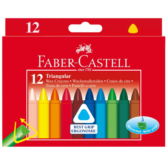 Восковые мелки Faber-Castell треугольные 12 цветов в упаковке