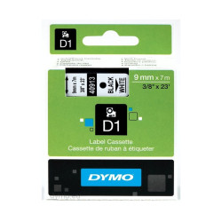 Наклейки ламинированные Dymo D1 9мм x 7м, черный текст на белом фоне 40913