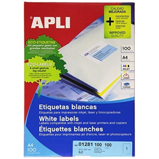 Этикетки Apli 1281 A4 100шт постоянная клей