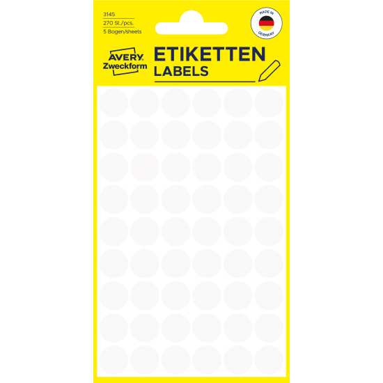 Наклейки Avery Zweckform 3145 12мм белые 270шт