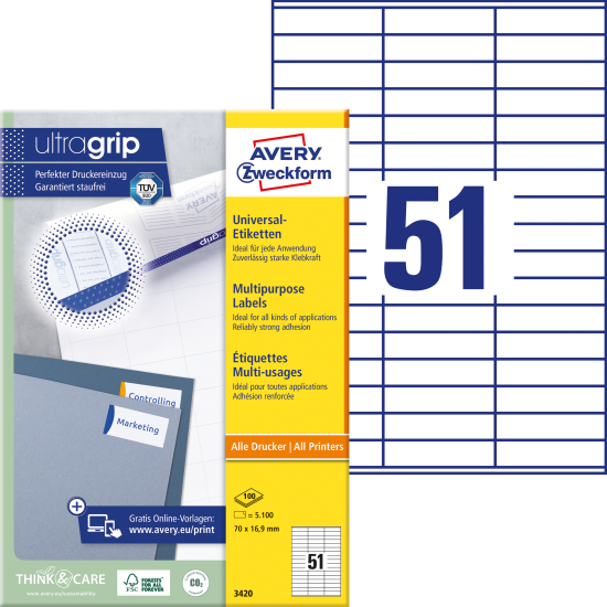 Этикетки Avery Zweckform "3420", White, Печать без замятий