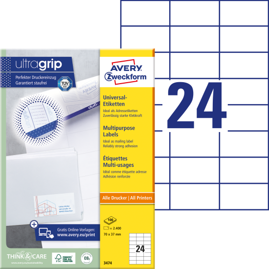 Этикетки Avery Zweckform 3474 2400шт A4