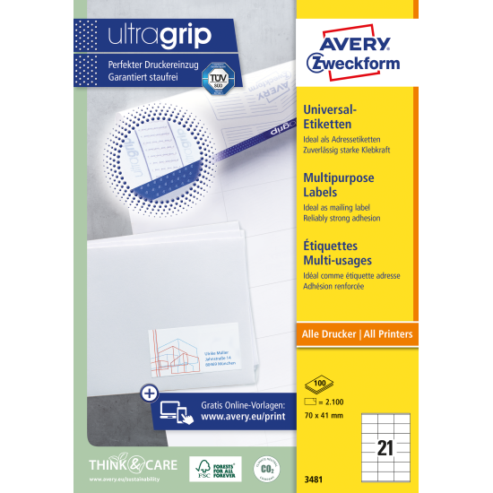 Этикетки Avery Zweckform 3481 70x41мм 2100шт