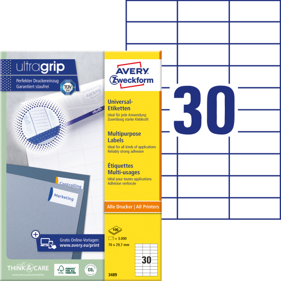 Этикетки Avery Zweckform 3489 3000шт A4