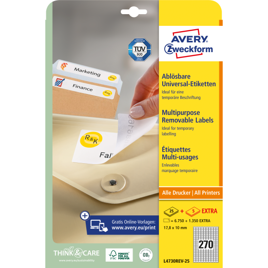 Этикетки Avery Zweckform L4730REV-25 съемные A4