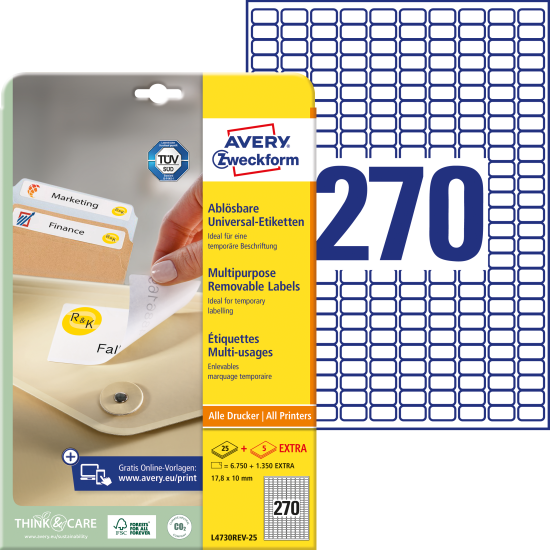 Этикетки Avery Zweckform L4730REV-25 съемные A4