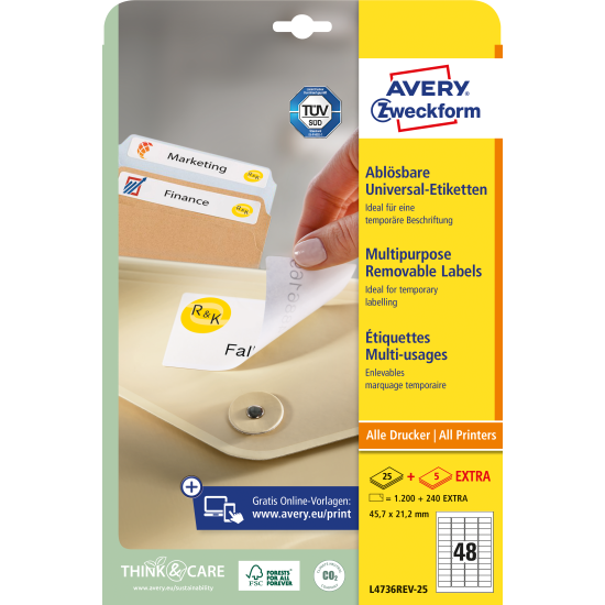 Этикетки Zweckform L4736REV-25 съемные A4 1200шт
