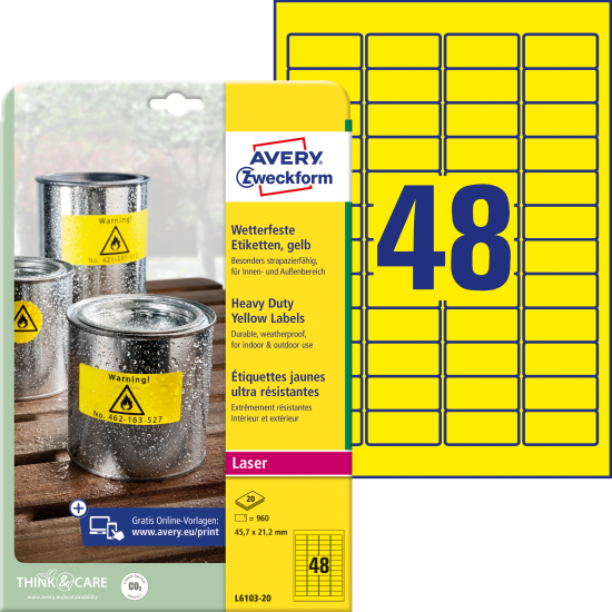 Этикетки Avery Zweckform L6103-20 водостойкие желтые