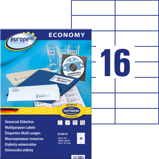 Этикетки Avery Europe ELA019 A4 1600шт