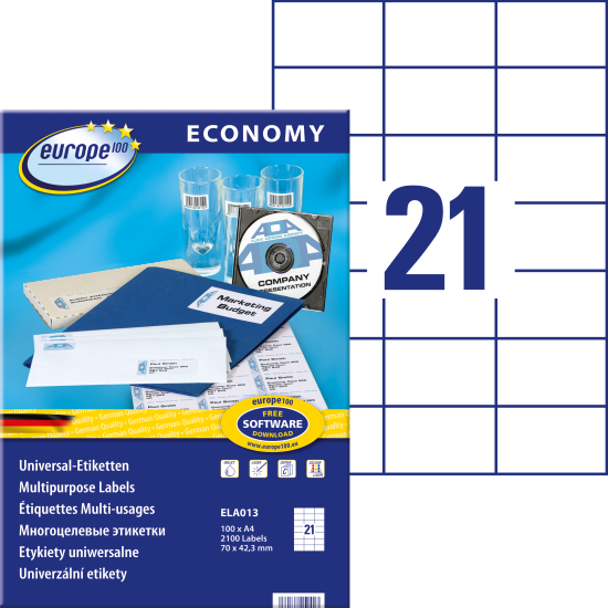Самоклеящиеся этикетки Zweckform Europe "ELA013", White, Универсальная совместимость