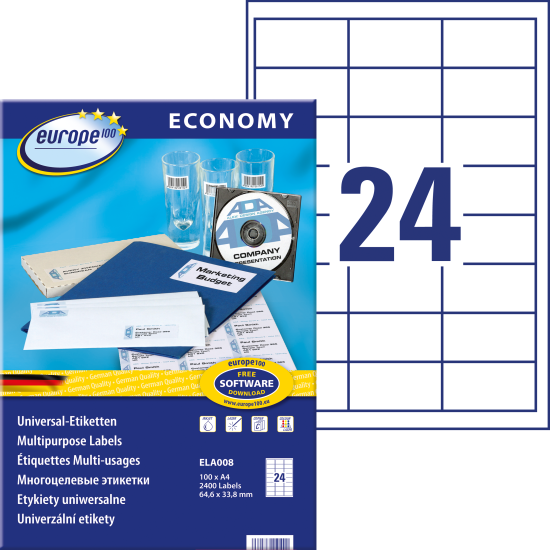 Этикетки Europe "ELA008", White, Универсальная совместимость
