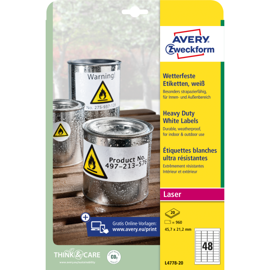 Этикетки Avery Zweckform L4778-20 полиэстер влагостойкие