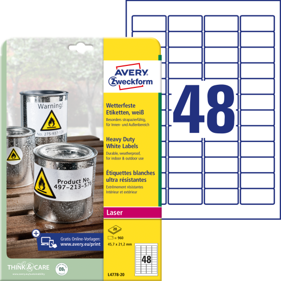 Этикетки Avery Zweckform L4778-20 полиэстер влагостойкие